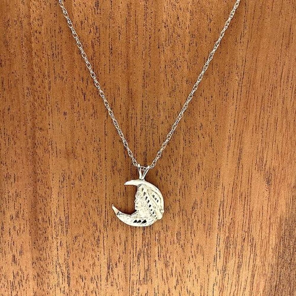 VTG Folksy 925 Woman in Moon Pendant Necklace - Picture 3 of 6